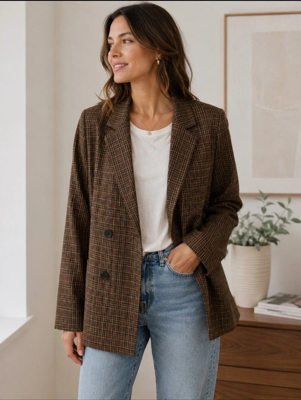 Madewell Caldwell Double-Breasted Blazer Oversized Checkered Pocket Lined NWOT